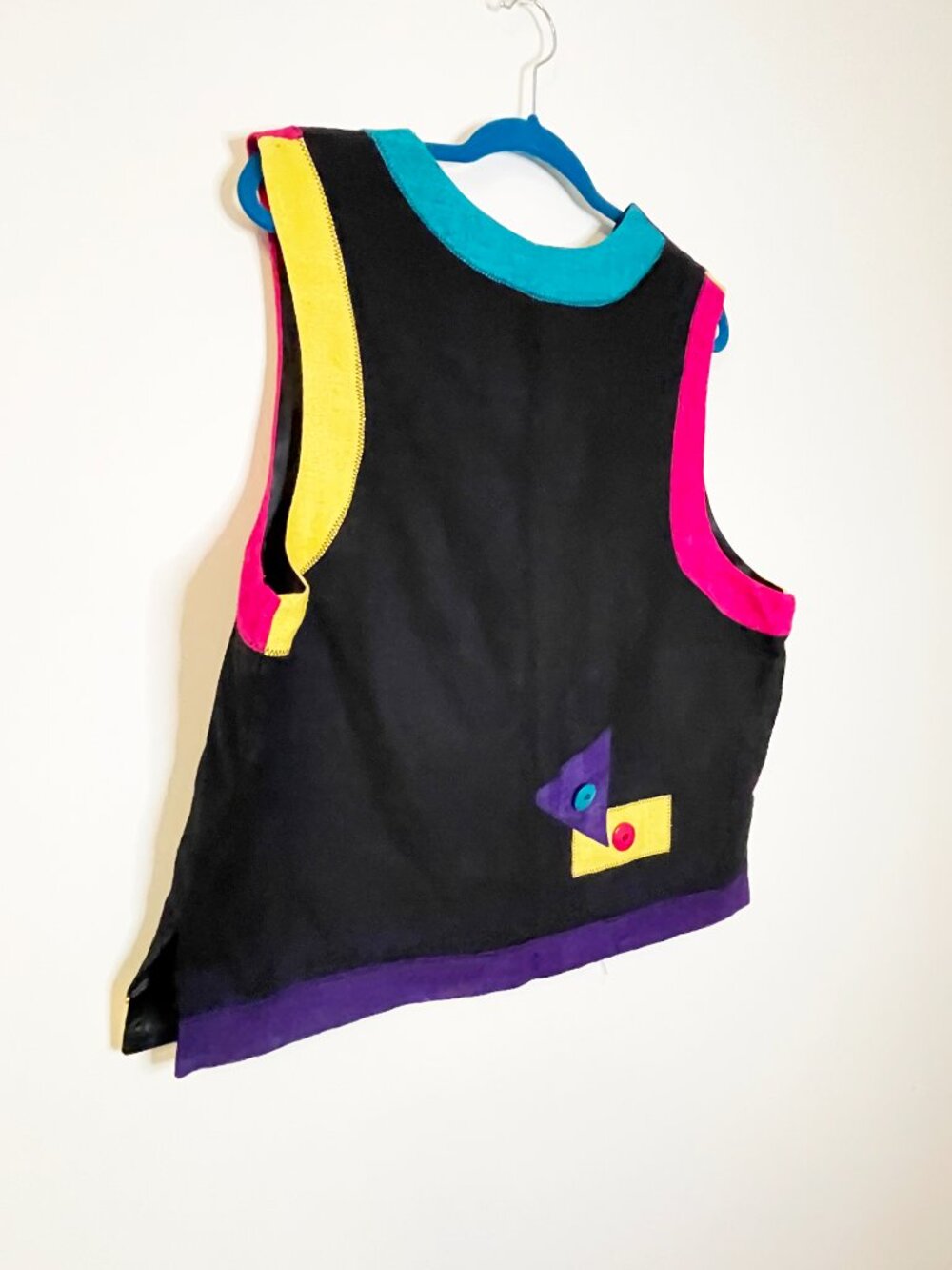Vintage Seasons Colorblock Silk Vest Geometric Artwear Neon Button Front Size L - Picture 9 of 9